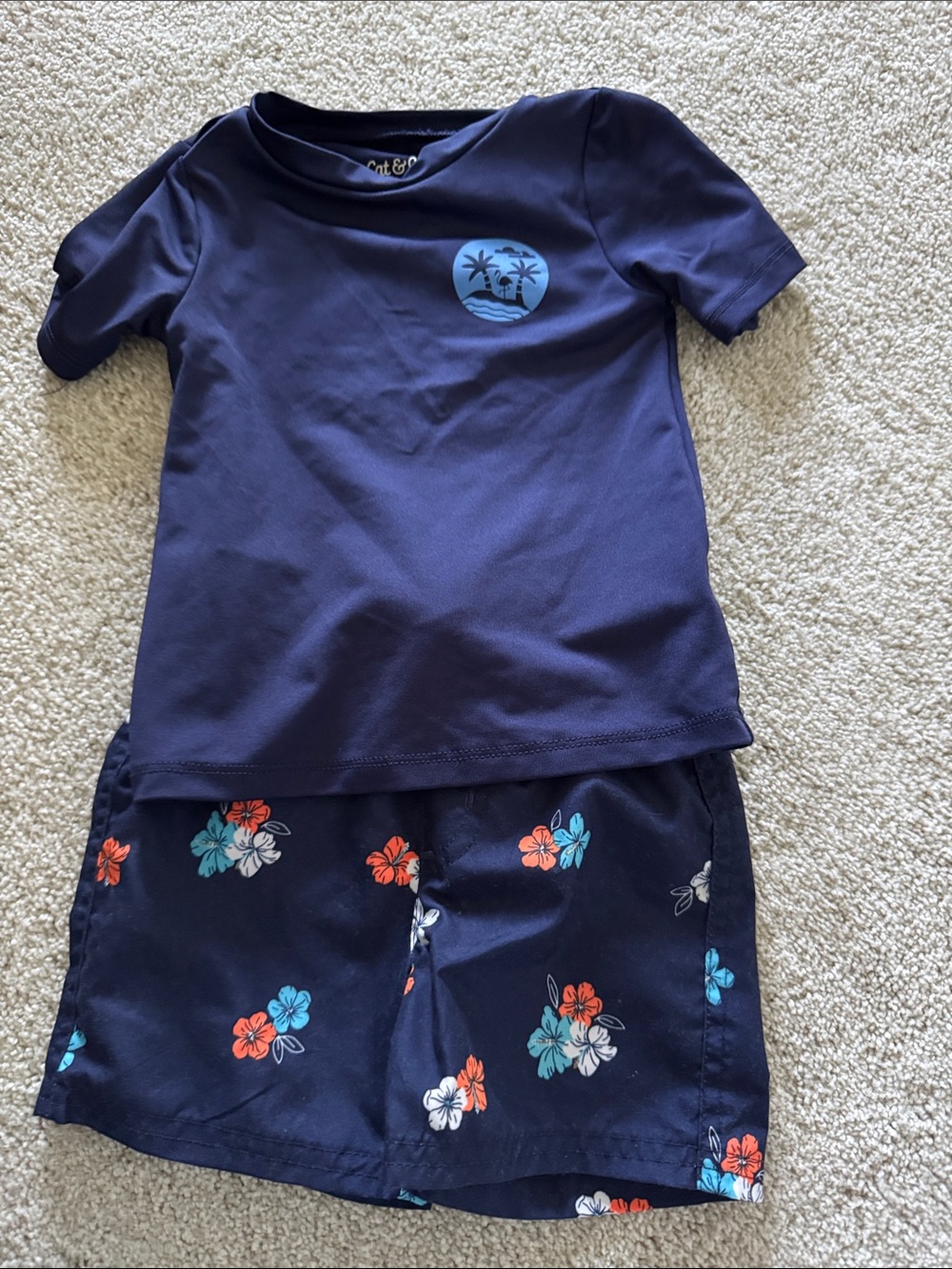 Cat & Jack Navy Pajama Set with Tropical Floral Shorts
